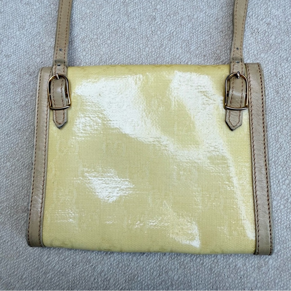 Early Vintage Gucci Shoulder Bag Coated Canvas Monogram Tan Leather Crossbody - Picture 9 of 16